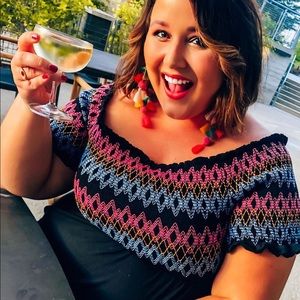 Off the shoulder curve plus colorful summer dress